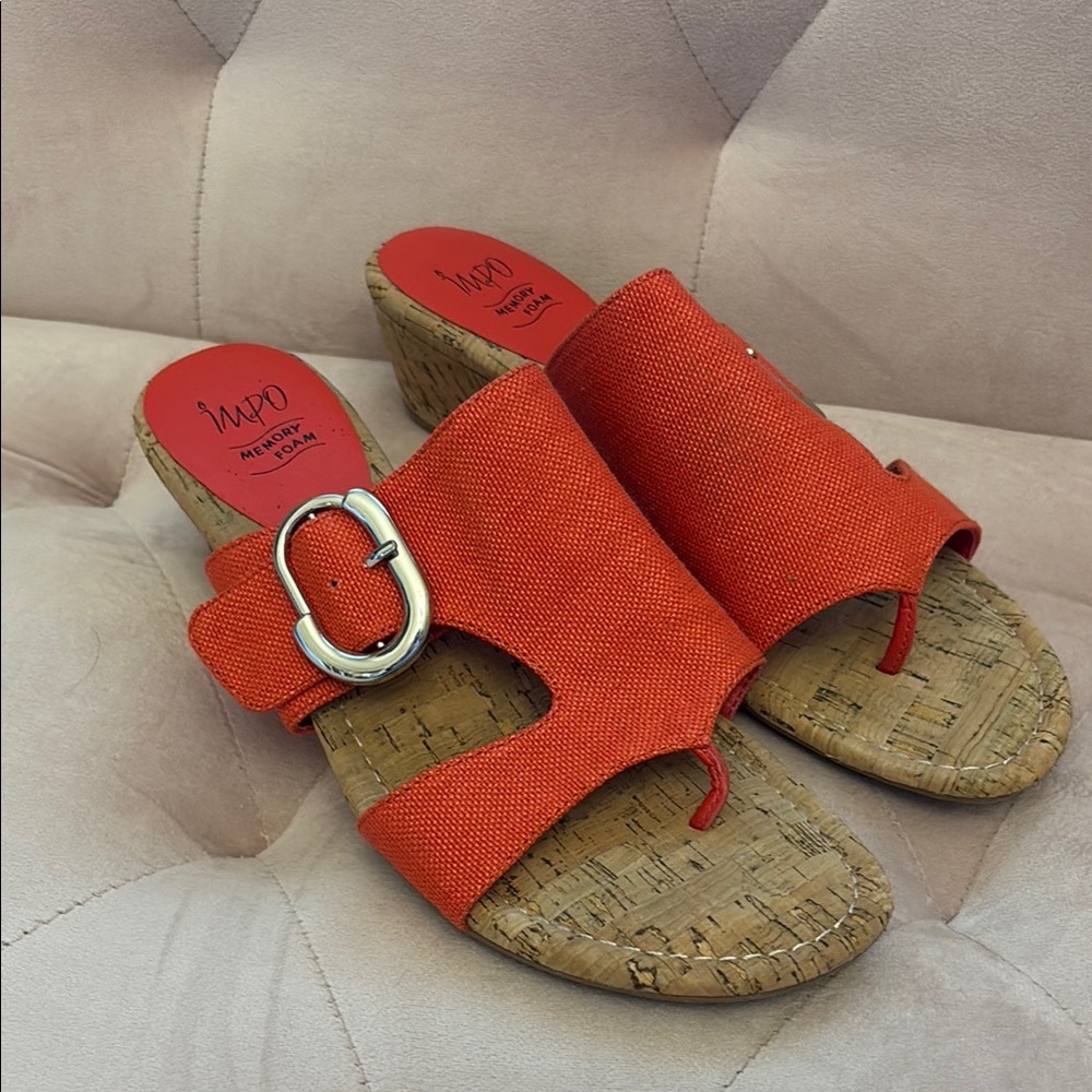 Impo coral Sandals with Silver Buckle and Cork Footbed